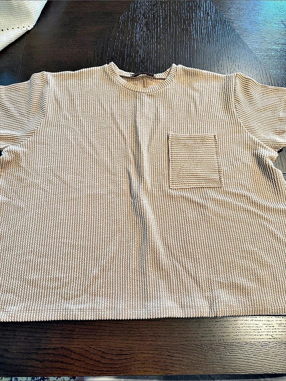 ZENANA Striped Pocket Short Sleeve Top in Brown Size S/M